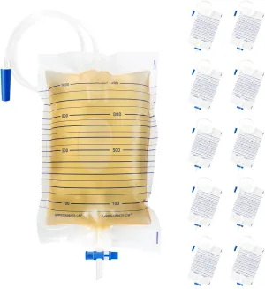 10 Packs Urinary Leg Bags 1000ml Urinary Drainage Bags with Easy Drain T Tap Switch and Anti-Reflux Valve Night Bags Easy Flip Drain Urine Bags