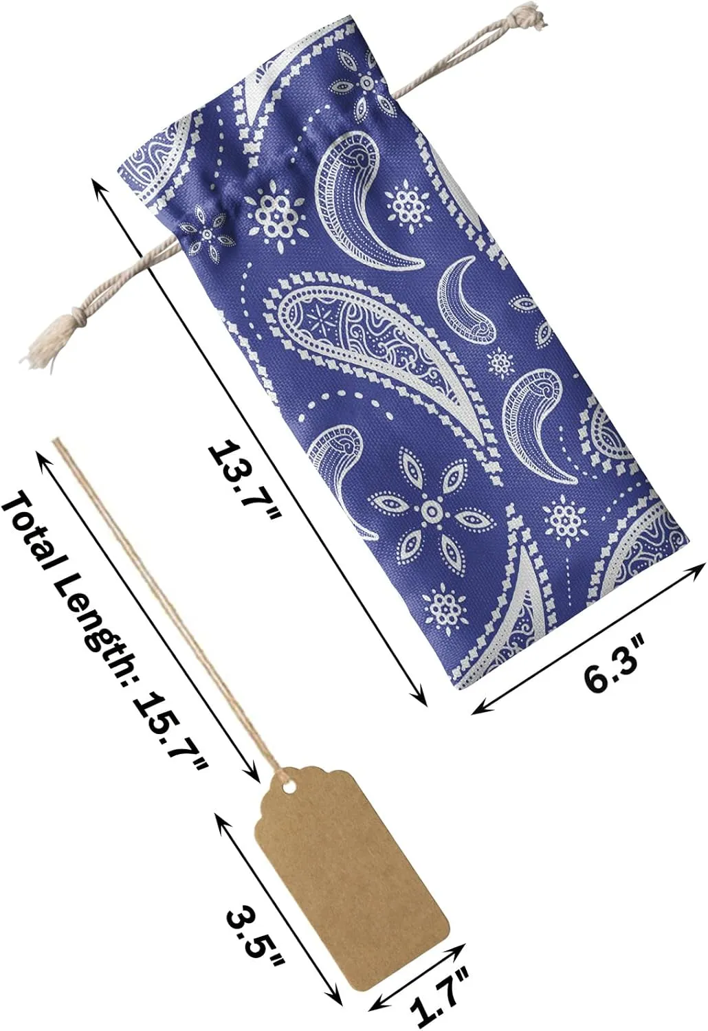 10 Pcs Premium Wine Bottle Gift Bags with Drawstring Blue Background Pavement with Perris Pattern Reusable Wine Gift Bag for Christmas, Wedding, Birthday,Holiday Party, Housewarming, Home Storage