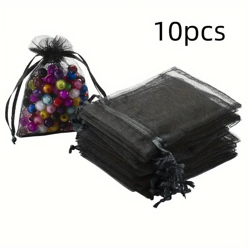10 Pcs Value Pack Organza Bags (3.5 x 4.7 Inch) – Clear Drawstring Gift Bags