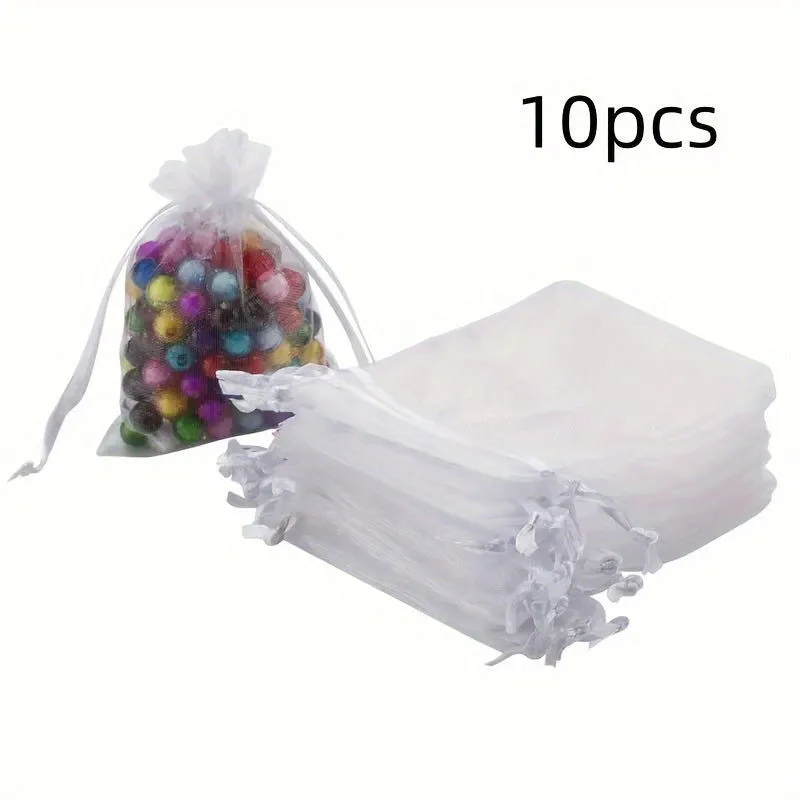 10 Pcs Value Pack Organza Bags (3.5 x 4.7 Inch) – Clear Drawstring Gift Bags