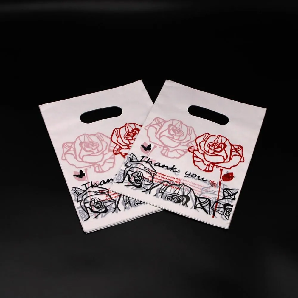 100 Count 11.7 "x 15.7" Plastic Merchandise Bags, Shopping Bag for Small Business Retail Bags Crafts Plastic Bag with Die Cut Handle Bag - Gray Thank You