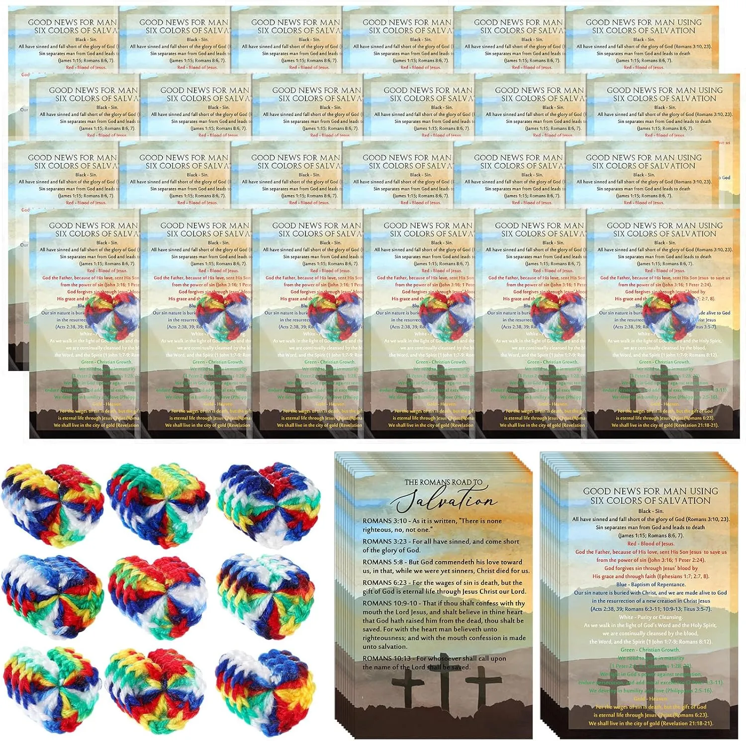 100 Set Plan of Salvation Gifts Christian Tracts Cards Bookmarks and the Roman Road to Salvation Hearts Bulk for Evangelism Scripture Pocket Mothers Day Gifts for Church Distribution
