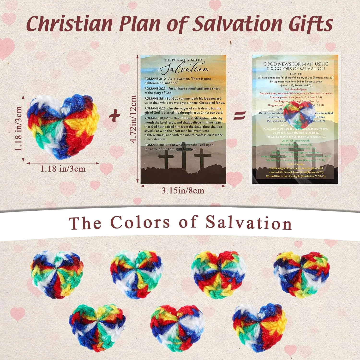 100 Set Plan of Salvation Gifts Christian Tracts Cards Bookmarks and the Roman Road to Salvation Hearts Bulk for Evangelism Scripture Pocket Mothers Day Gifts for Church Distribution