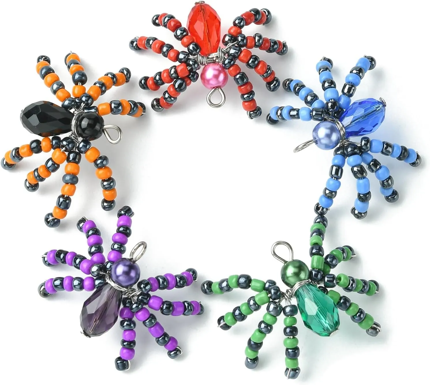 10Pcs Colorful Glass Seed Beads Spider Pendants Beaded Animals Charms for Jewelry Necklace Bracelets Making Crafts