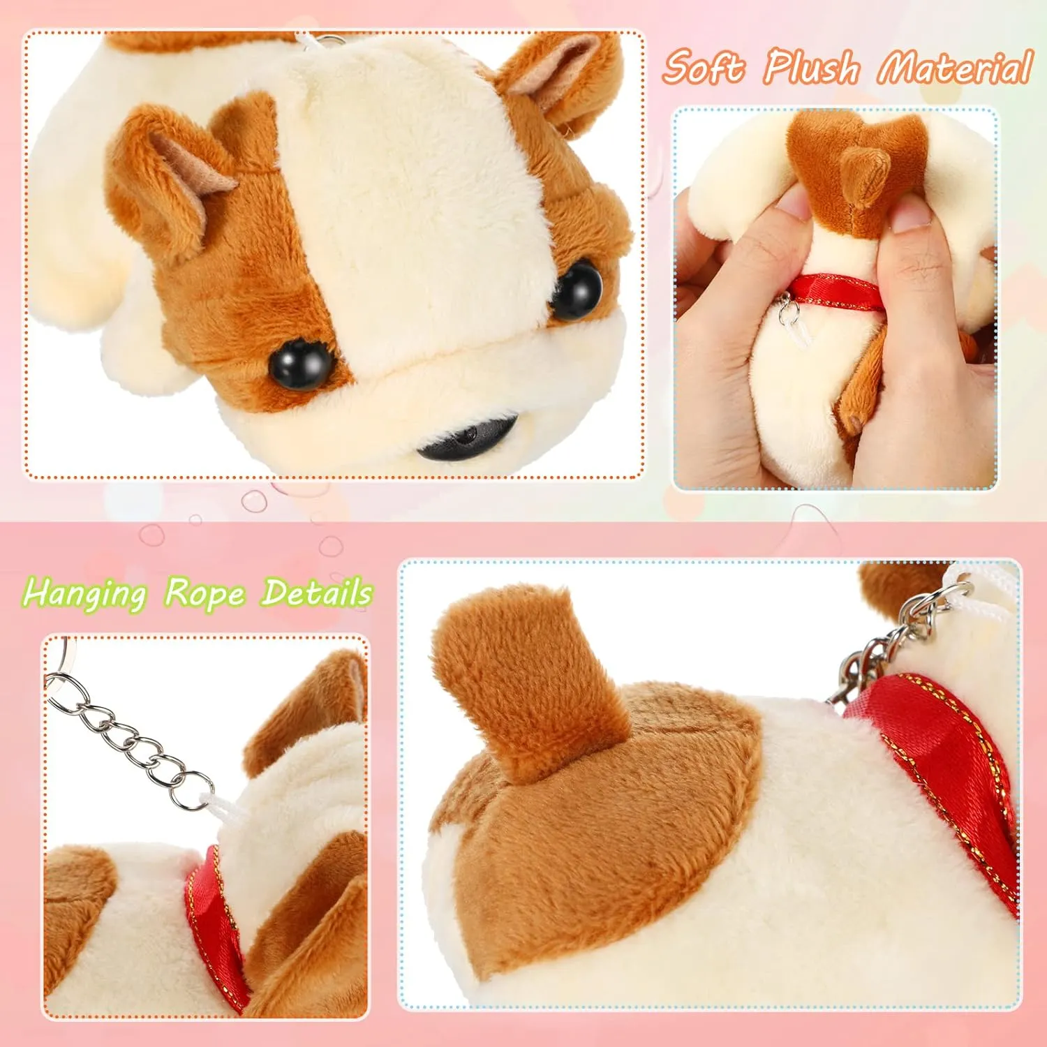 12 Pcs Cute Stuffed Animal Toy 4 Inch Mini Plush Mermaid Tiger Turtle Puppy Pig Alpaca Cat Ornaments Stuffed Doll Keychain Handbag Pendant for Birthday Party Favors DIY Home Decor(Dog Style)