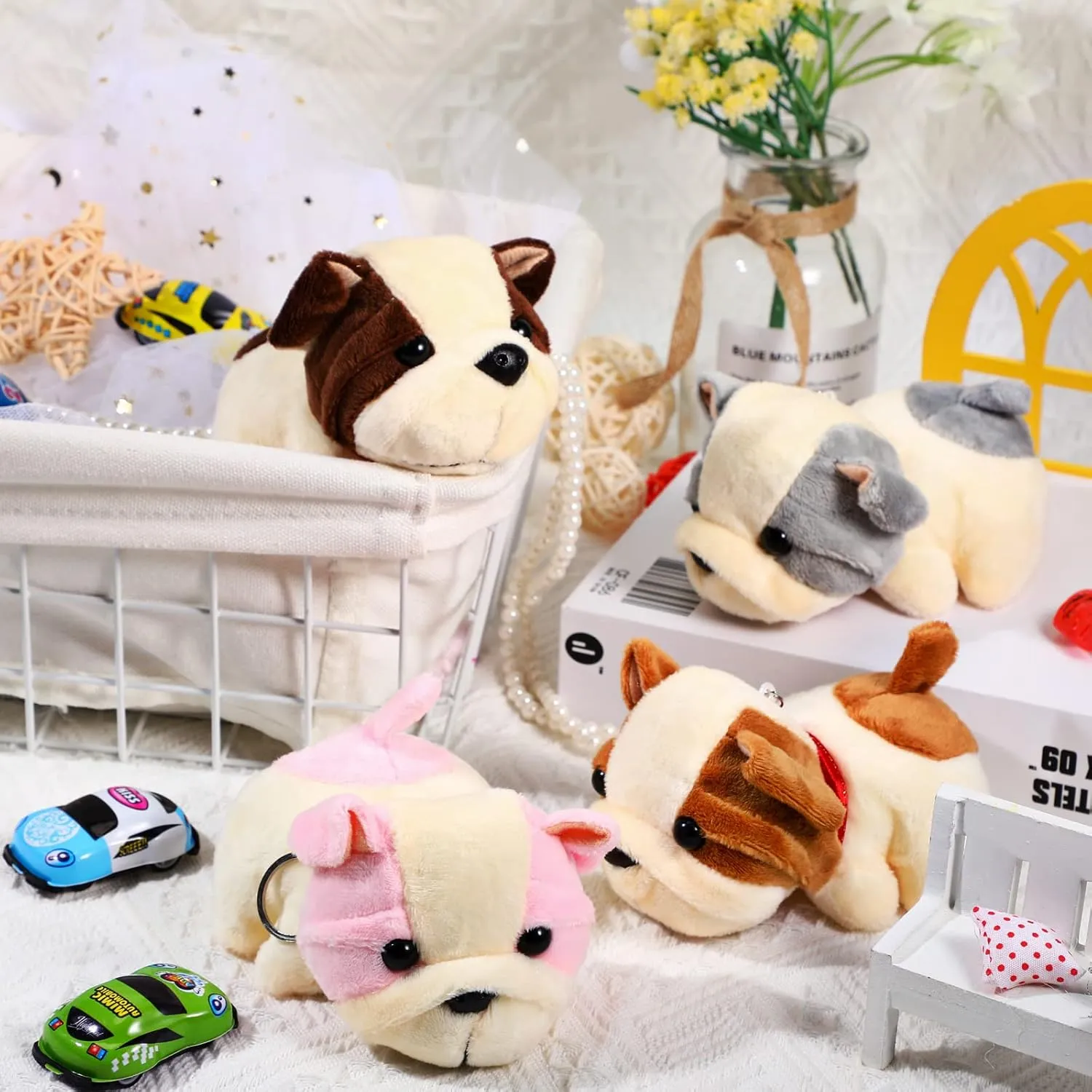 12 Pcs Cute Stuffed Animal Toy 4 Inch Mini Plush Mermaid Tiger Turtle Puppy Pig Alpaca Cat Ornaments Stuffed Doll Keychain Handbag Pendant for Birthday Party Favors DIY Home Decor(Dog Style)