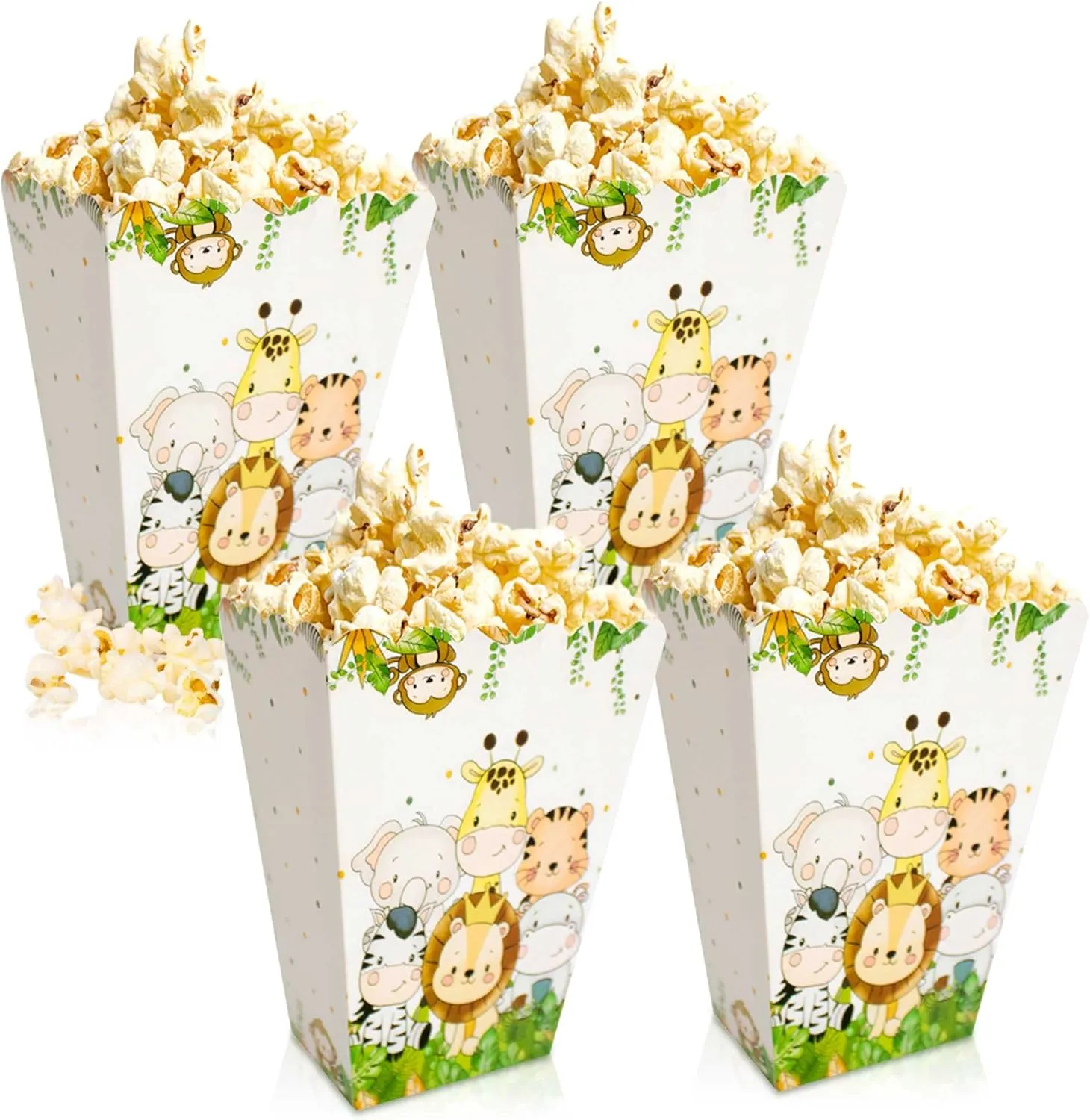 12 PCS Jungle Animal Popcorn Boxes Treat Bags Safari Animal Candy Goodie Bags for Wild One Safari Baby Shower Birthday Party Favors