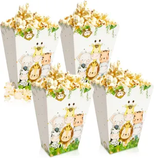 12 PCS Jungle Animal Popcorn Boxes Treat Bags Safari Animal Candy Goodie Bags for Wild One Safari Baby Shower Birthday Party Favors