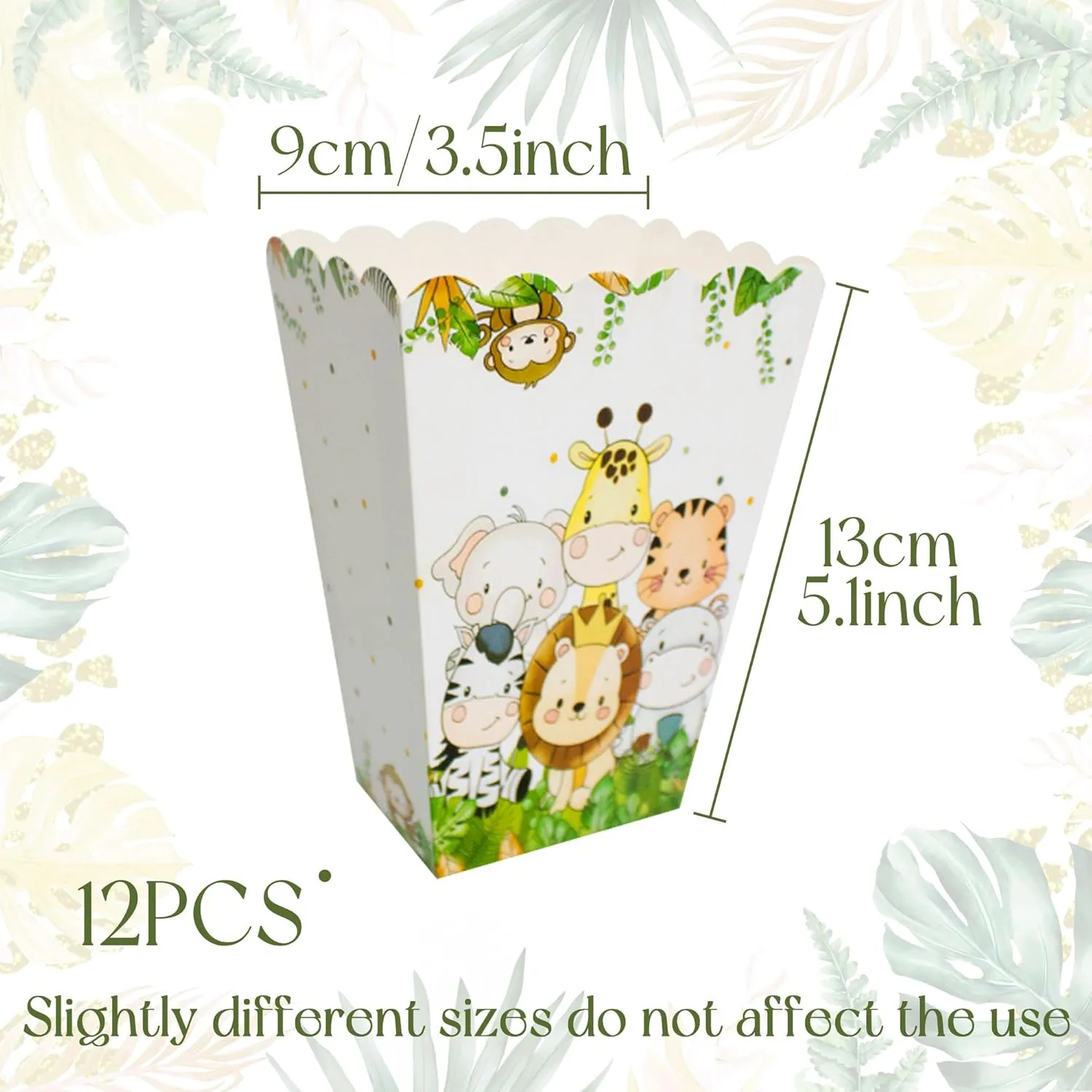 12 PCS Jungle Animal Popcorn Boxes Treat Bags Safari Animal Candy Goodie Bags for Wild One Safari Baby Shower Birthday Party Favors