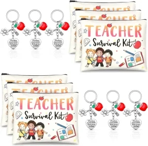 12 Pcs Teacher Appreciation Gift Set 6 Teacher Kit Makeup Cosmetic Bags and 6 Keychains Back to School Gifts Graduation Valentines (Vivid Style)