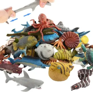 18 Pack Assorted Ocean Animal, Stretchy and Floating Rubber sea Animals Toy Set, Mini Realistic Under The Sea Life Figure for Toddler Bath Bathtub, Shark Octopus Fish Toys Bulk for Kid Party