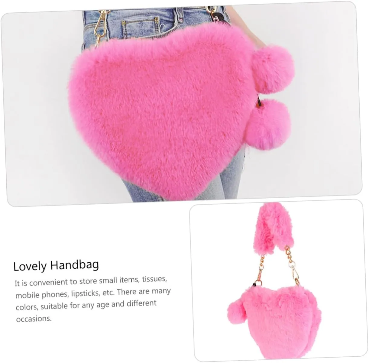 1pc Heart Shaped Bag Puffy Bags Tote Wallet on a String Crossbody Shoulder Bag for Women Crossbody Fuzzy