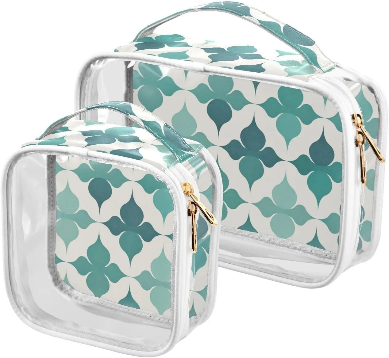 2 Pack clear Flat Geometric Pattern Quatrefoil Pattern Green men toiletry bag TSA approved portable bags for women Airport Airline Compliant