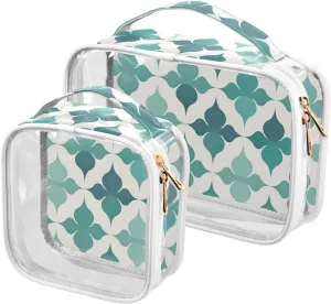 2 Pack clear Flat Geometric Pattern Quatrefoil Pattern Green men toiletry bag TSA approved portable bags for women Airport Airline Compliant