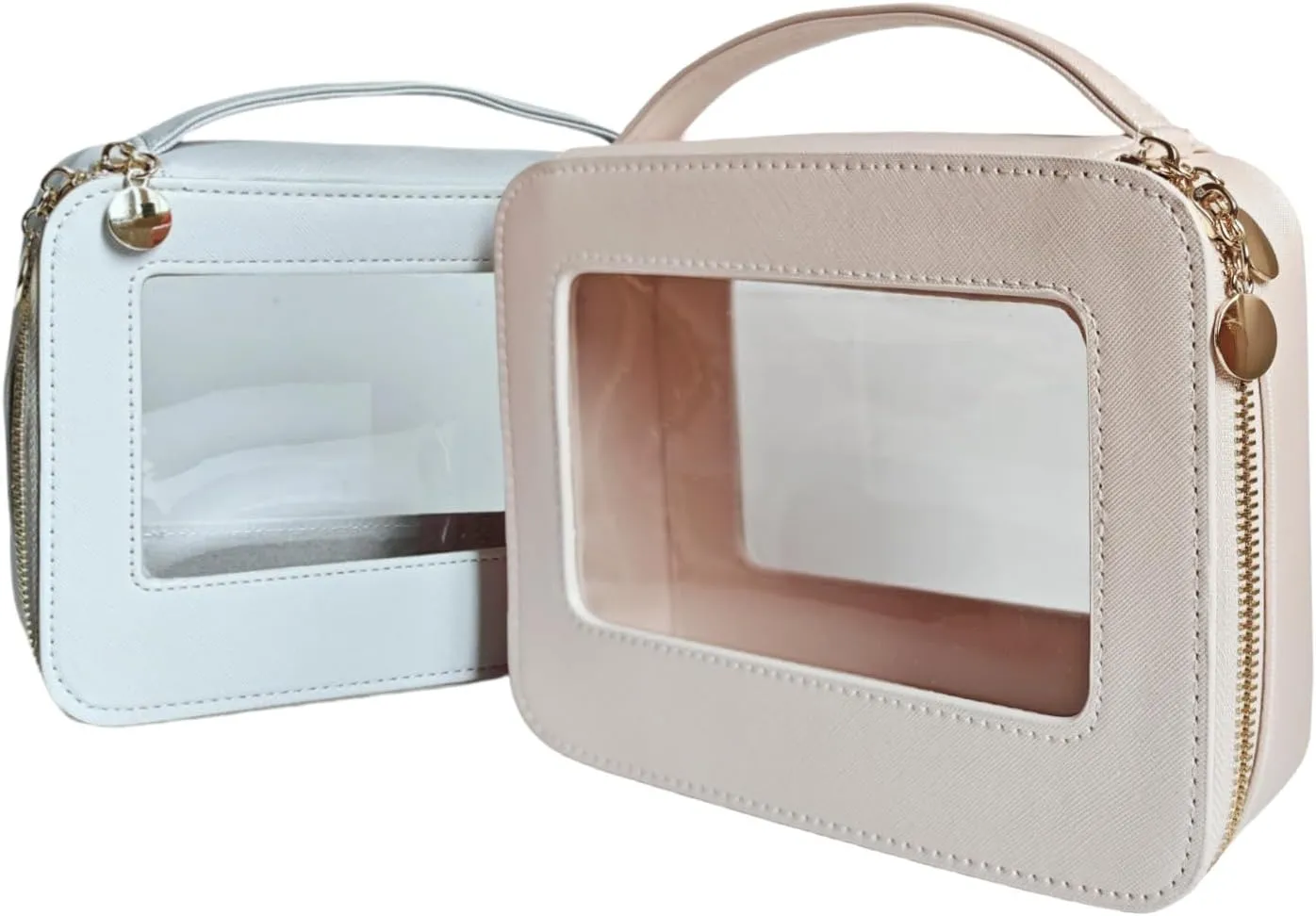 2 Pack Clear Makeup Bag Set, Portable Toiletry Bags for Women Clear Cosmetic Bag With Zipper,Small Travel Make Up Case Waterproof Organizer Transparent Car Bag for Essentials(Beige,Grey)