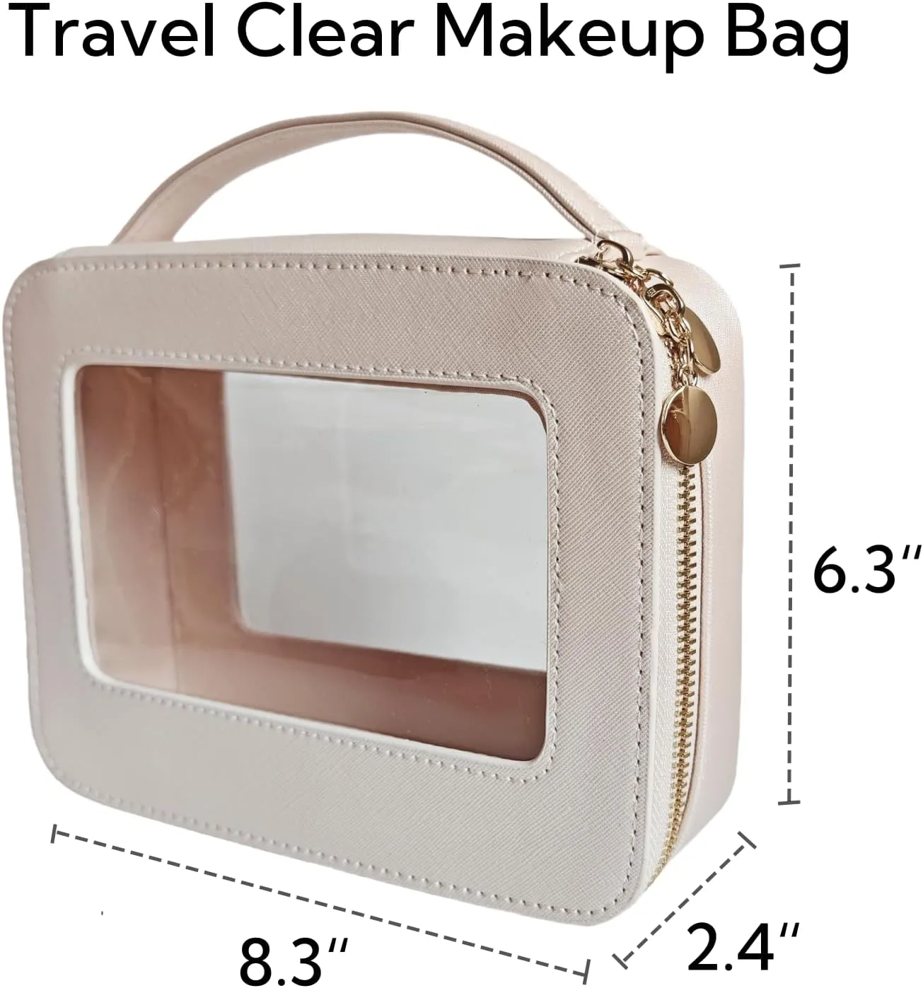 2 Pack Clear Makeup Bag Set, Portable Toiletry Bags for Women Clear Cosmetic Bag With Zipper,Small Travel Make Up Case Waterproof Organizer Transparent Car Bag for Essentials(Beige,Pink)