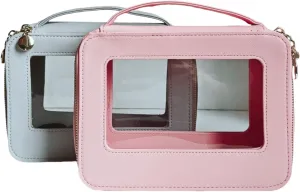 2 Pack Clear Makeup Bag Set, Portable Toiletry Bags for Women Clear Cosmetic Bag With Zipper,Small Travel Make Up Case Waterproof Organizer Transparent Car Bag for Essentials(Grey,Pink)
