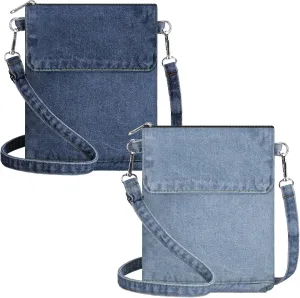 2 Pcs Small Denim Purses Crossbody Bags Jean Shoulder Handbag Adjustable Retro Denim Cell Phone Bags for Women