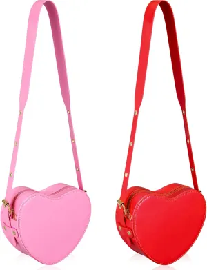 2 Pcs Valentine's Heart Shaped Purse Heart Satchel Bag PU Leather Crossbody Purse for Women Gift