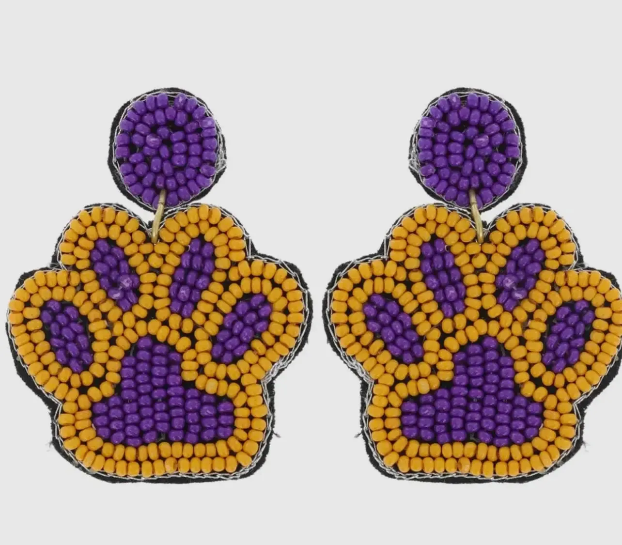 2 Tier Seed Beaded Animal Paw Print Dangle Earrings