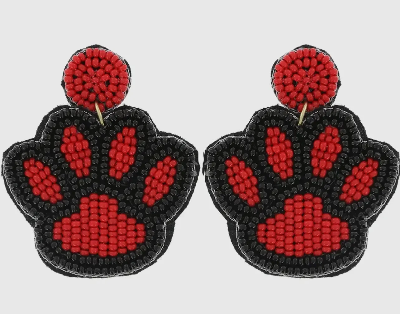 2 Tier Seed Beaded Animal Paw Print Dangle Earrings