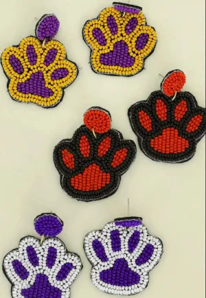 2 Tier Seed Beaded Animal Paw Print Dangle Earrings