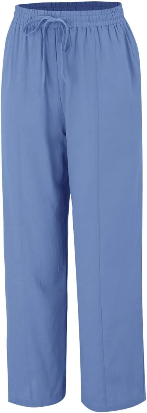 2025 Linen Pants Women Summer Beach Lounge Palazzo Trousers Loose Elastic Plus Size Drawstring with Pockets Pants