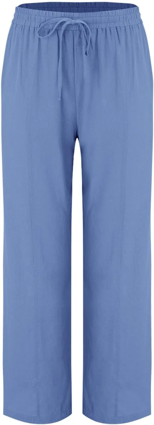 2025 Linen Pants Women Summer Beach Lounge Palazzo Trousers Loose Elastic Plus Size Drawstring with Pockets Pants