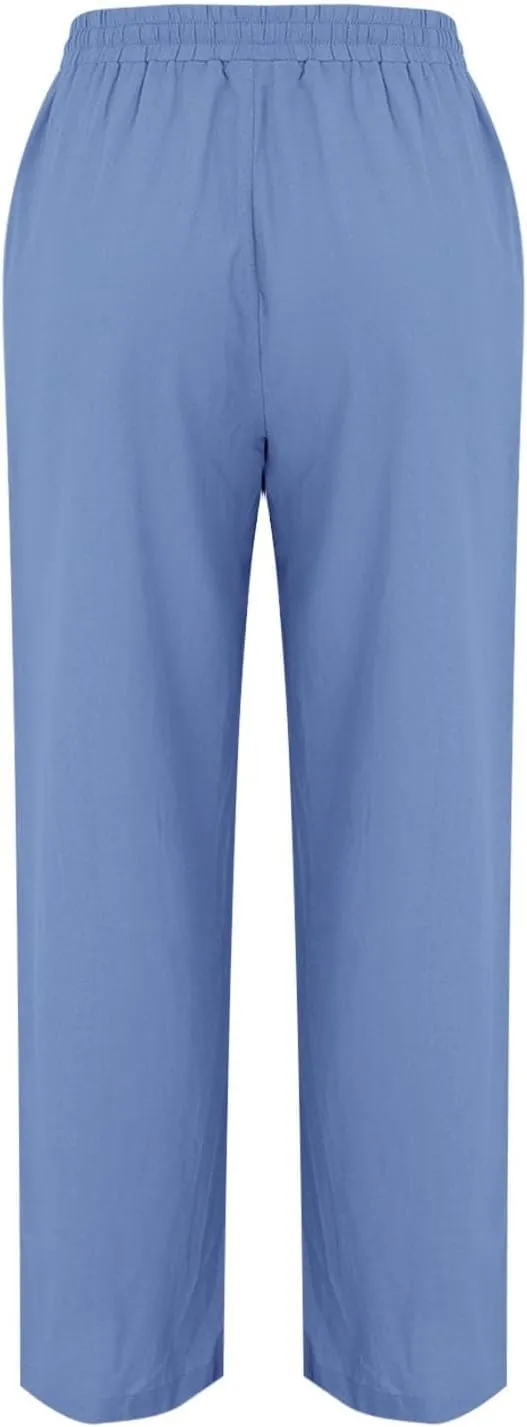 2025 Linen Pants Women Summer Beach Lounge Palazzo Trousers Loose Elastic Plus Size Drawstring with Pockets Pants