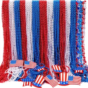 20PCS Fourth/4th of July Necklaces Beads: Patriotic Accessories Bulk Memorial Day Party Favors Toys Decor Decorations-Star Uncle Sam Hats