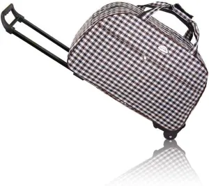 23 Inch Rolling Duffel Bag, Waterproof Lightweight Carry-On Duffel Bag, Travel Trolley Case with Wheels and Push Button Telescoping Handle (Gray and white)