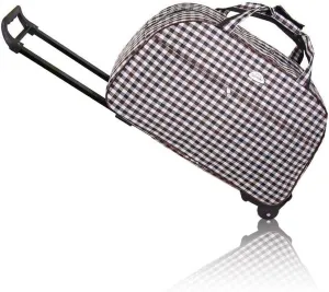 23 Inch Rolling Duffel Bag with Wheels Trolley Bag Hand Luggage Travel Duffel Bag (Gray&White Lattice)