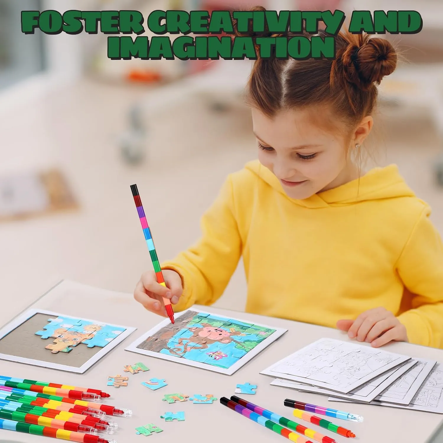 24 Pack Wild Animal Puzzles Jungle Safari Color Your Own Puzzles DIY Wild One Jigsaw Puzzles with 12 Stackable Crayons and 12 Bags for Safari Theme Gifts Birthday Party Supplies