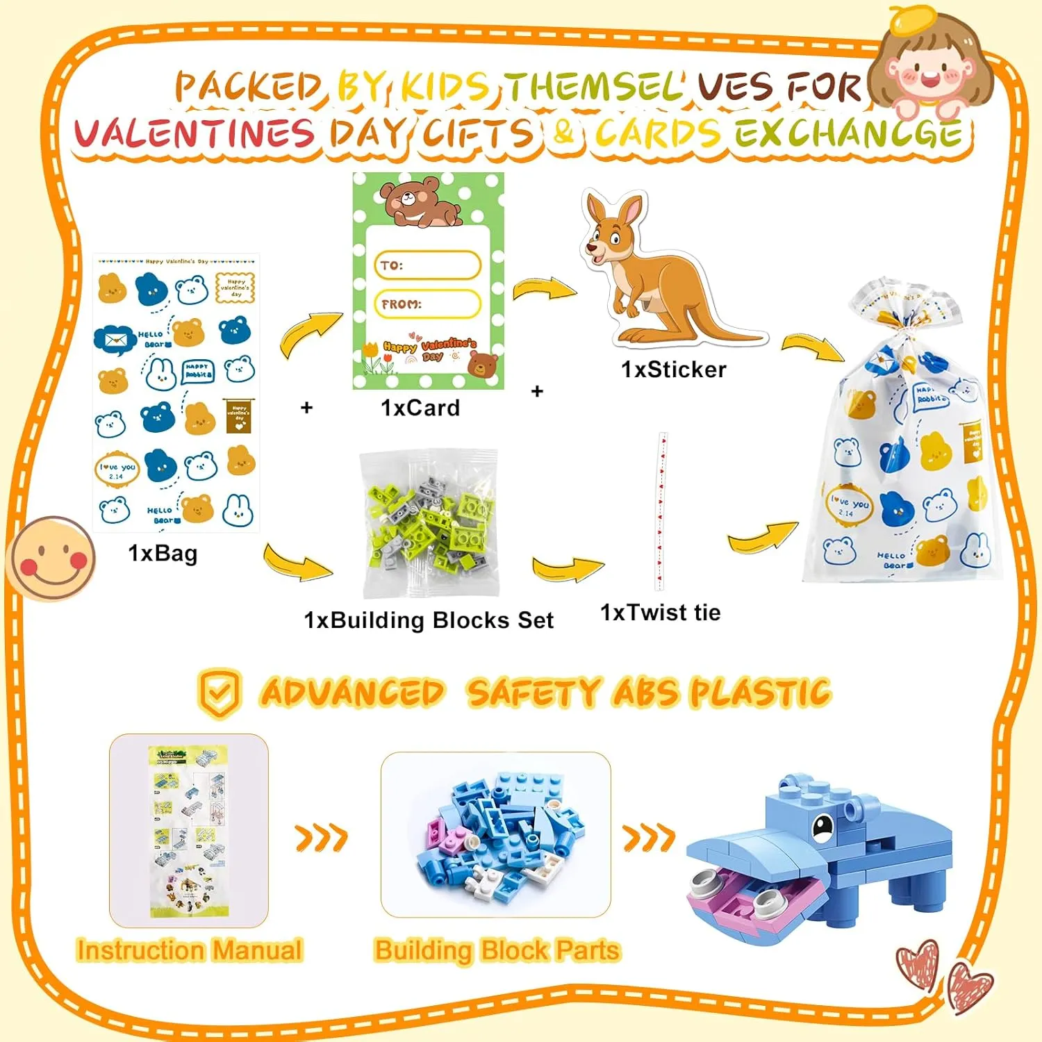 24 Packs Animal Building Blocks Valentines Gifts for School, Valentines Exchange Party Gifts for Boys Girls