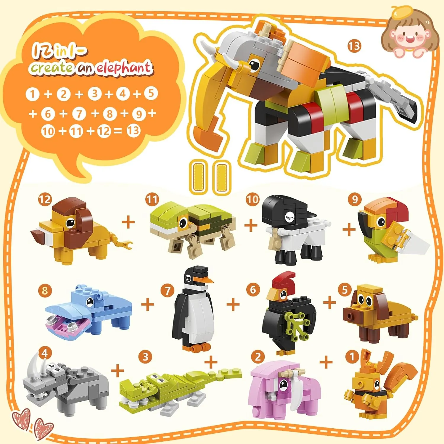 24 Packs Animal Building Blocks Valentines Gifts for School, Valentines Exchange Party Gifts for Boys Girls