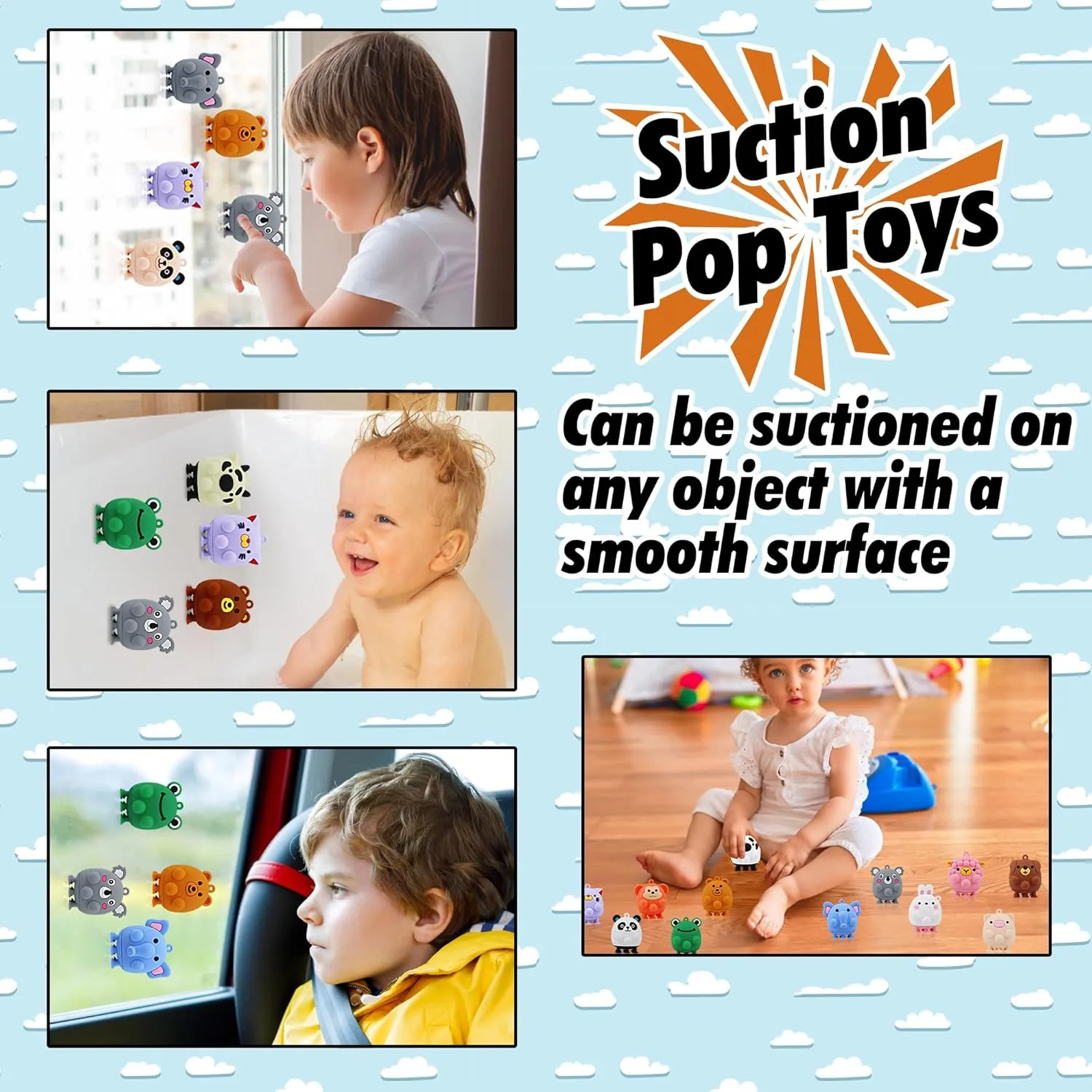 24 PCS Party Favors for Kids,3D Animal Pop Toys,Goodie Bags Stuffers for Kids,Pinata Stuffers Carnival Prizes,Fidget Toys Bulk,Prize Treasure Box Toys for Classroom,Suction Toys for Toddlers
