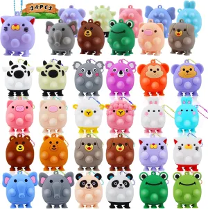 24 PCS Party Favors for Kids,3D Animal Pop Toys,Goodie Bags Stuffers for Kids,Pinata Stuffers Carnival Prizes,Fidget Toys Bulk,Prize Treasure Box Toys for Classroom,Suction Toys for Toddlers