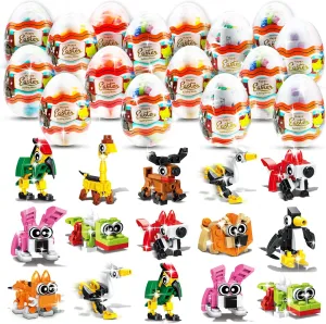24 PCS Prefilled Easter Eggs with Toys Inside, 3 in 1 Forest Animal Building Blocks Basket Stuffer for Kids Hunt Games Goodie Bags Fillers, Classroom Prizes Carnival Reward