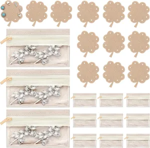 24 Pcs Travel Jewelry Bags Clover Shaped Anti Tangle Necklaces Organizer Container Jewelry Storage Clear Velvet Zipper Pocket Storage Bag for Women