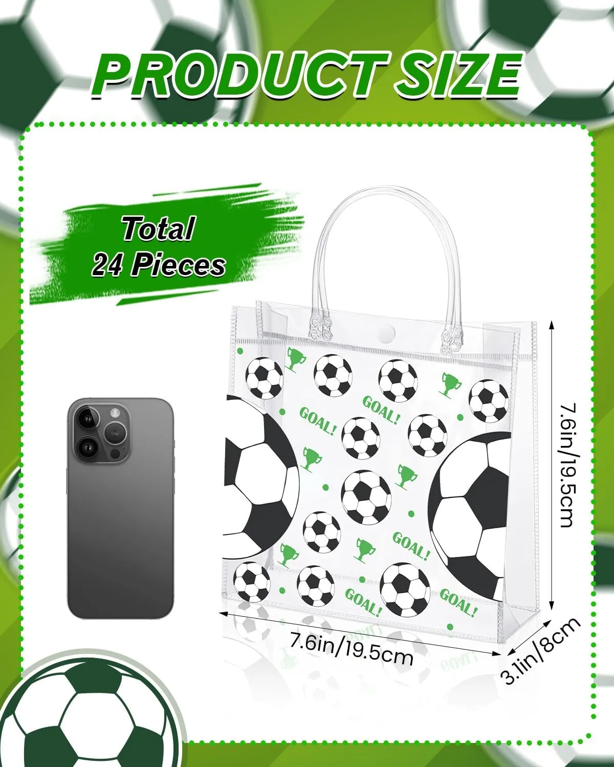 24 Pieces Baseball Clear PVC Gift Bag with Handles Baseball Transparent Treat Goodie Bags 7.9 x 7.9 x 3.1Inch Sport Theme Party Favor Bag for Birthday Holiday Sports Team