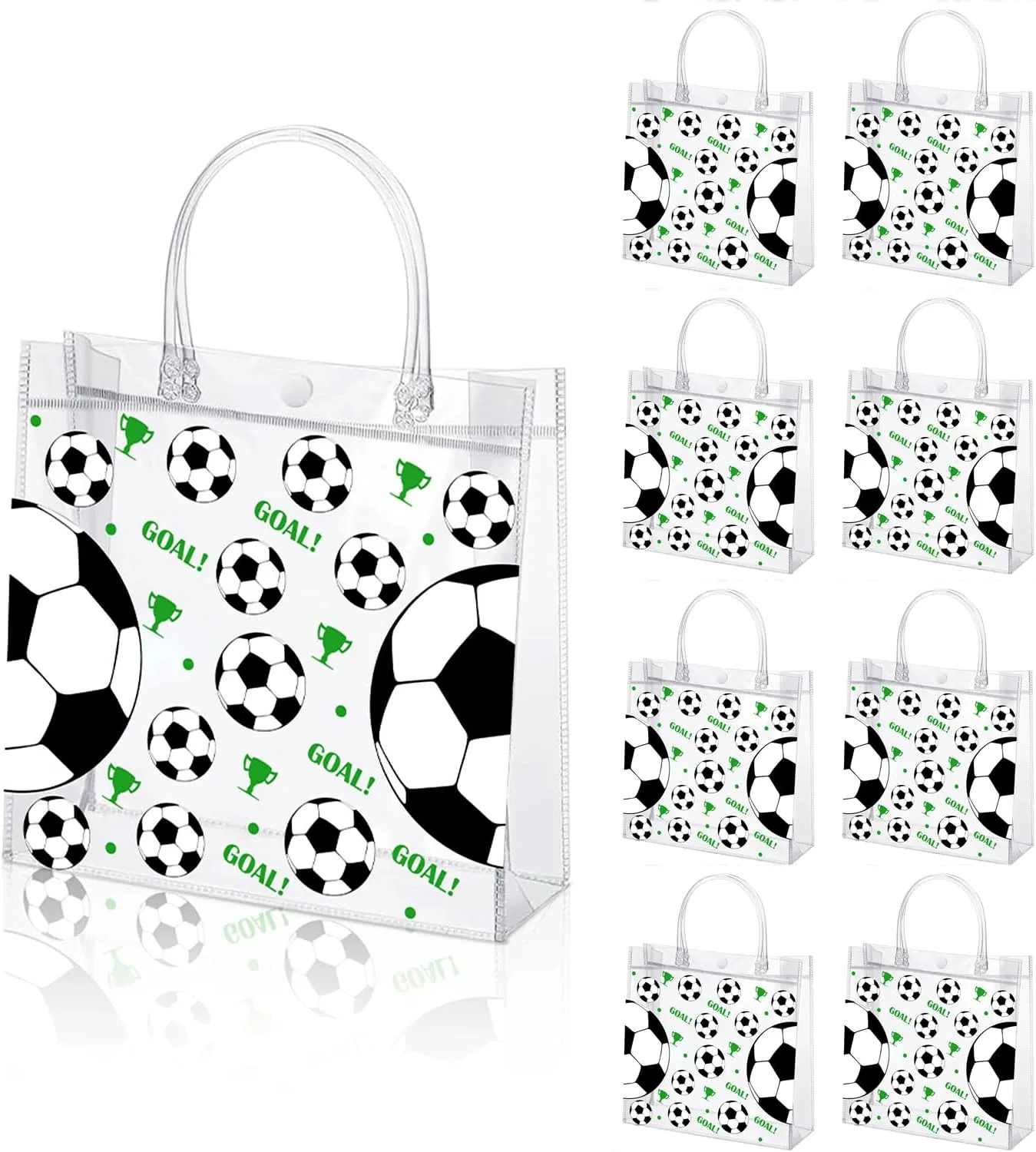 24 Pieces Baseball Clear PVC Gift Bag with Handles Baseball Transparent Treat Goodie Bags 7.9 x 7.9 x 3.1Inch Sport Theme Party Favor Bag for Birthday Holiday Sports Team