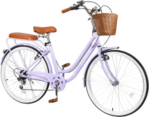 26 Inch Women Beach Cruiser Bike, 7 Speed Hybrid Cruiser Bike with Adjustable Seat, Beach Cruiser Commute Bike with Lightweight, Anti-Skid Tires & V-Brakes for Women