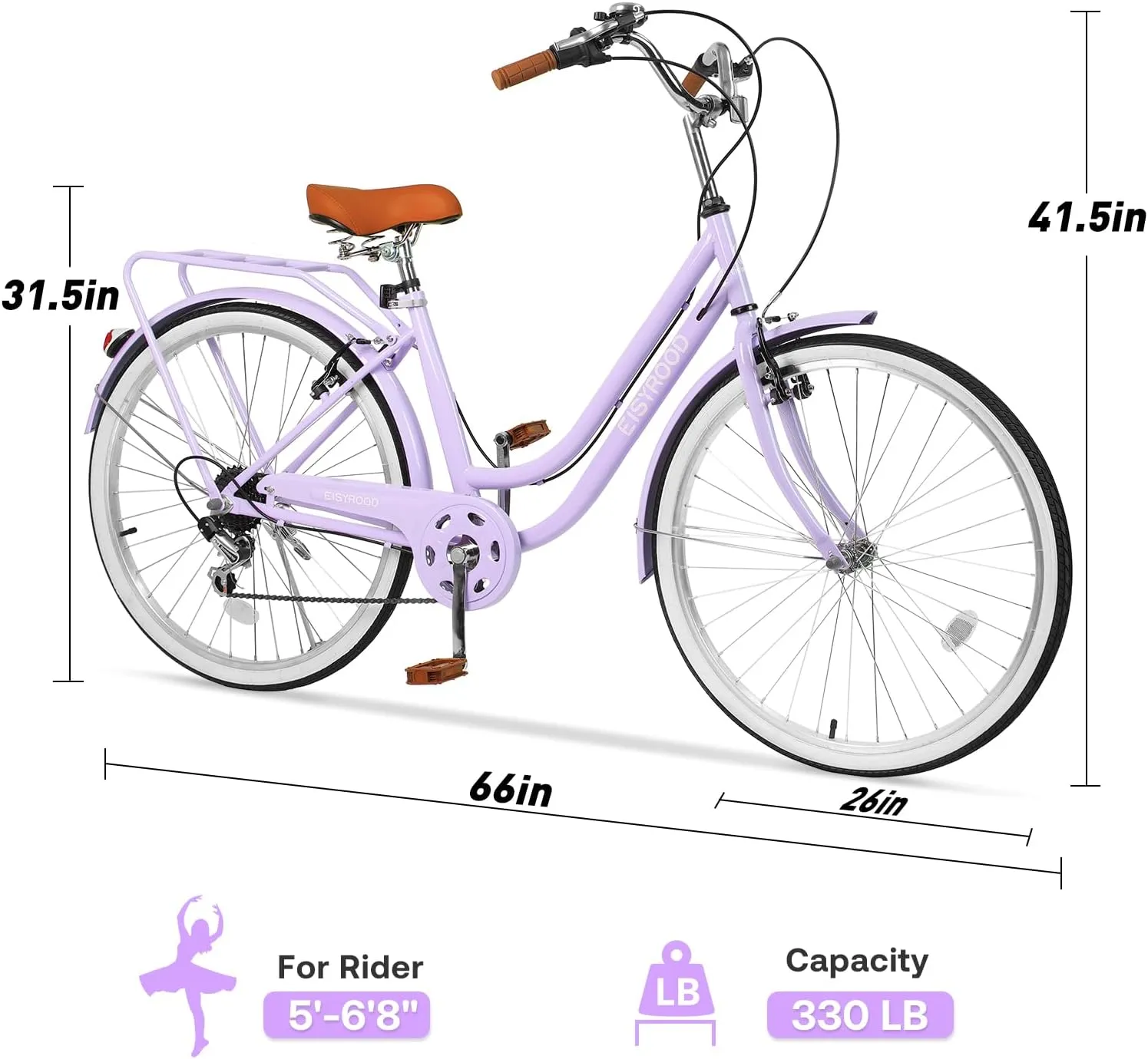 26 Inch Women Beach Cruiser Bike, 7 Speed Hybrid Cruiser Bike with Adjustable Seat, Beach Cruiser Commute Bike with Lightweight, Anti-Skid Tires & V-Brakes for Women