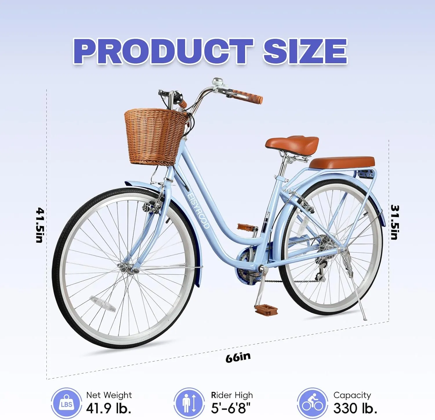 26 Inch Women Beach Cruiser Bike, 7 Speed Hybrid Cruiser Bike with Adjustable Seat, Beach Cruiser Commute Bike with Lightweight, Anti-Skid Tires & V-Brakes for Women