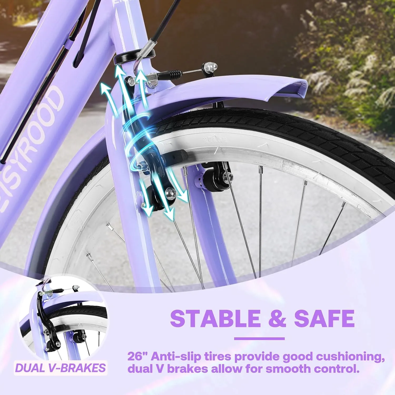 26 Inch Women Beach Cruiser Bike, 7 Speed Hybrid Cruiser Bike with Adjustable Seat, Beach Cruiser Commute Bike with Lightweight, Anti-Skid Tires & V-Brakes for Women