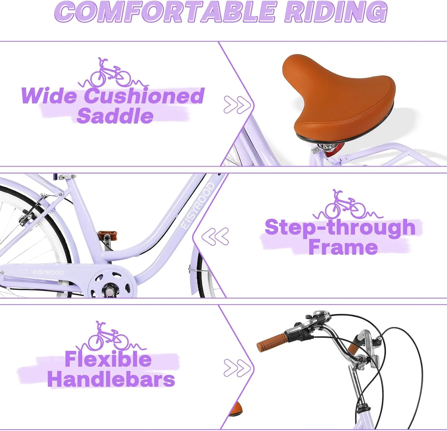 26 Inch Women Beach Cruiser Bike, 7 Speed Hybrid Cruiser Bike with Adjustable Seat, Beach Cruiser Commute Bike with Lightweight, Anti-Skid Tires & V-Brakes for Women