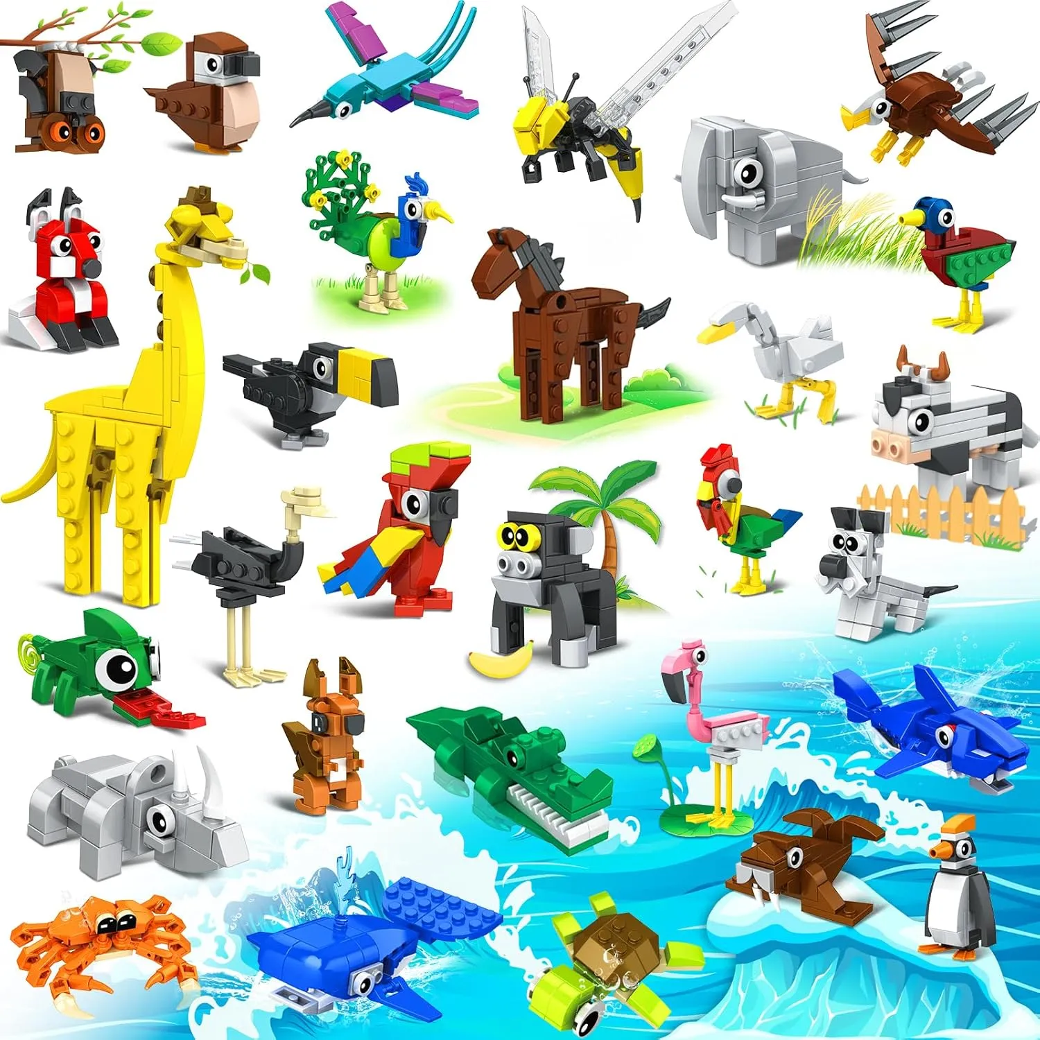 30 Packs Party Favors for Kids - STEM Toys Mini Animals Building Blocks Sets for Goodie Bags Stuffers Classroom Prizes, Valentines Day Birthday Gifts for Boys Girls Ages 6 