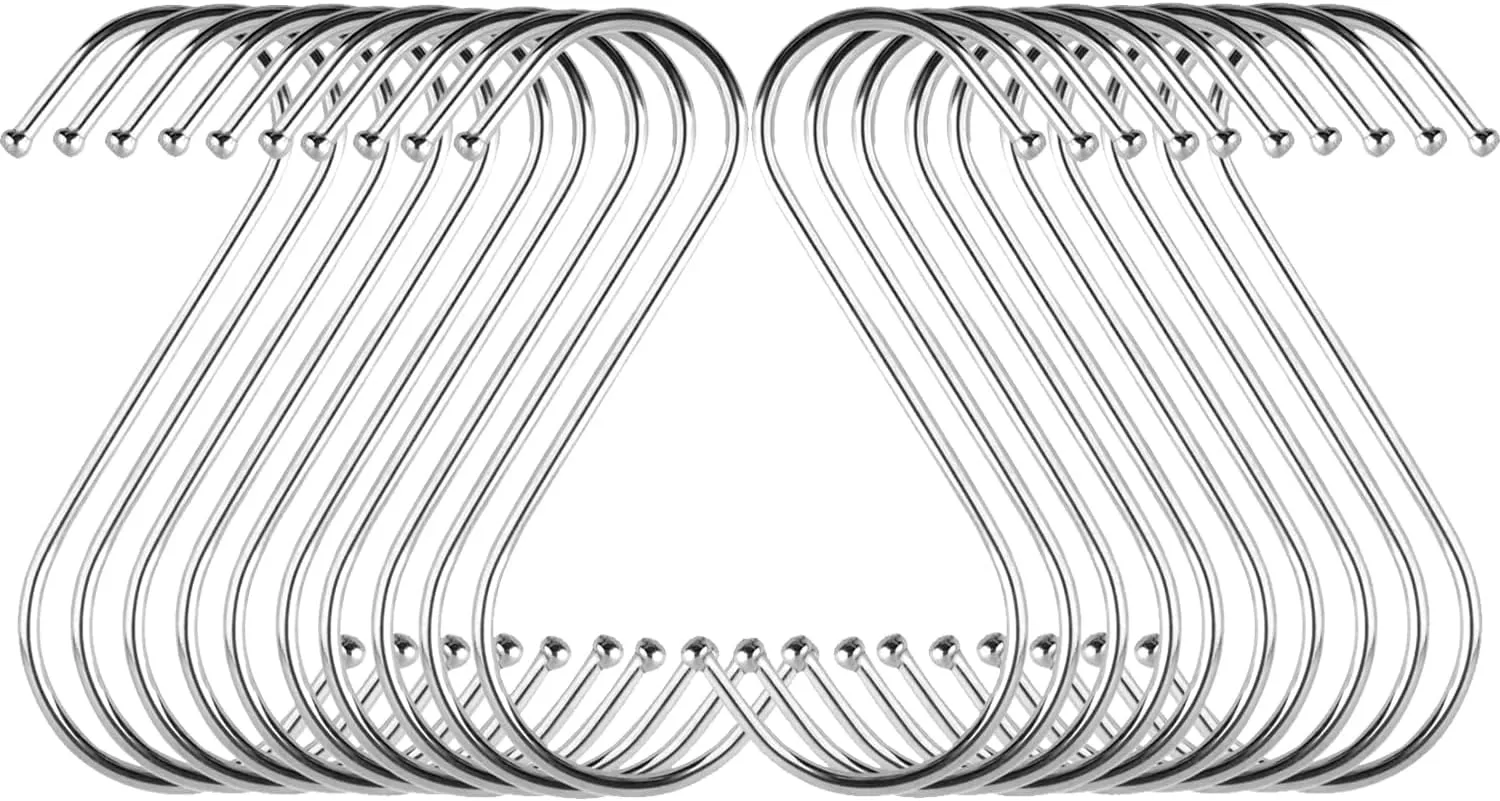 30Pack Silver Heavy-Duty Metal Hanging Hooks 4.7 Inches Large S Shape Utility Hooks S Hooks for Kitchenware Pots Utensils Clothes Bags Towels Plants Towels Gardening Multiple uses Tools