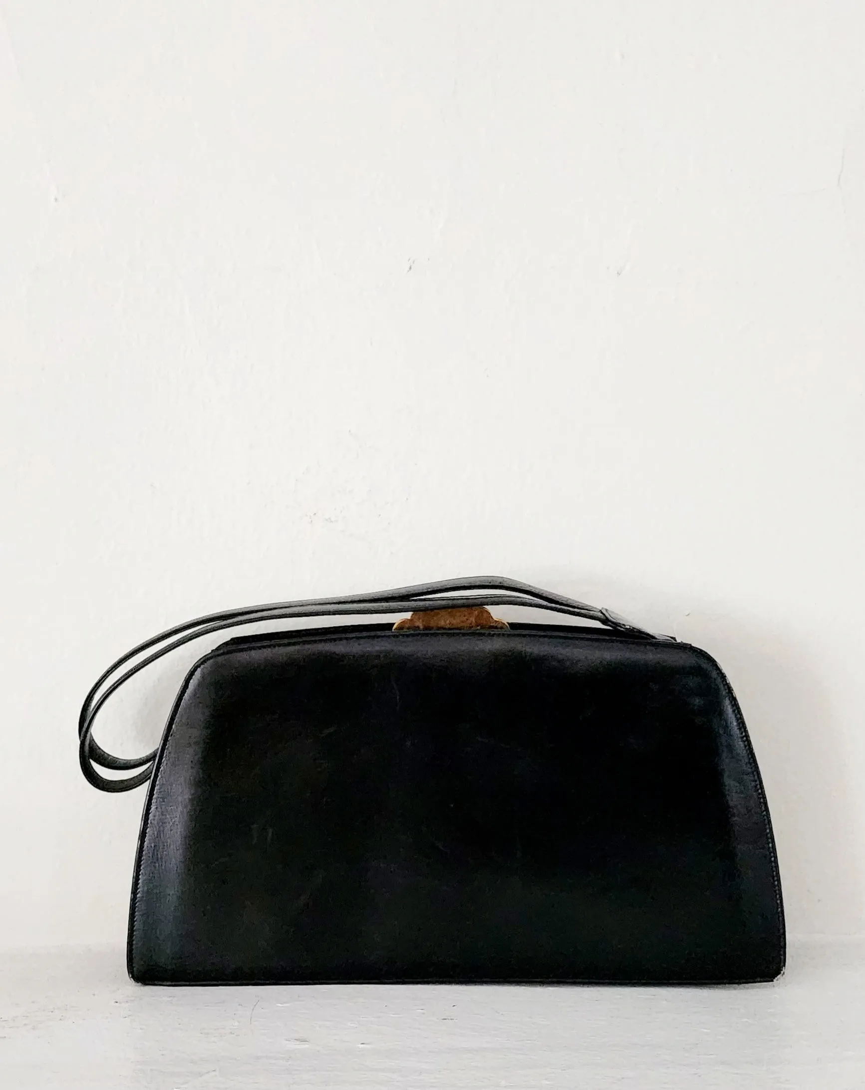 30s Black Leather Bag Gold Art Deco Clasp Evans