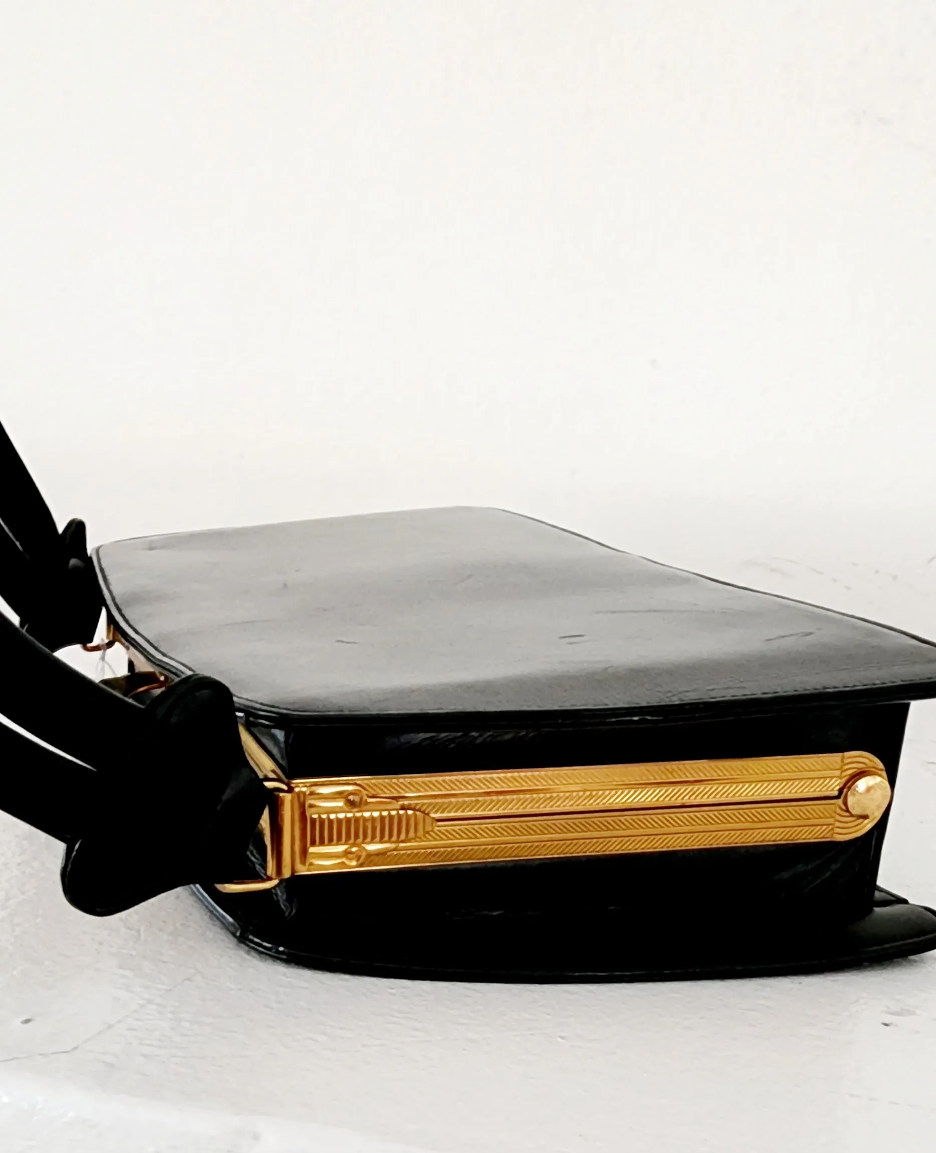 30s Black Leather Bag Gold Art Deco Clasp Evans
